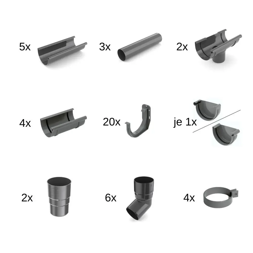 "10m Rain Gutter Kit, Complete Guttering System Graphite, System 100 image"