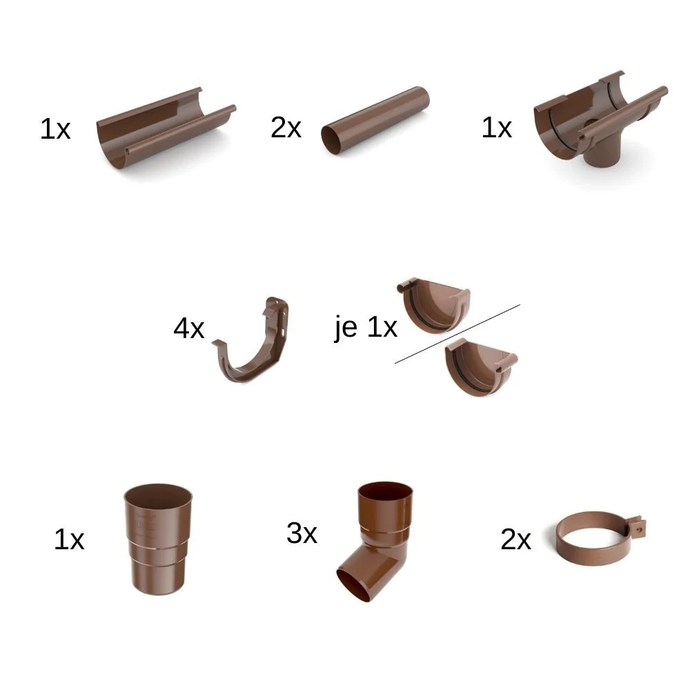 "2m Brown Plastic Rain Gutter System 100 Set image"