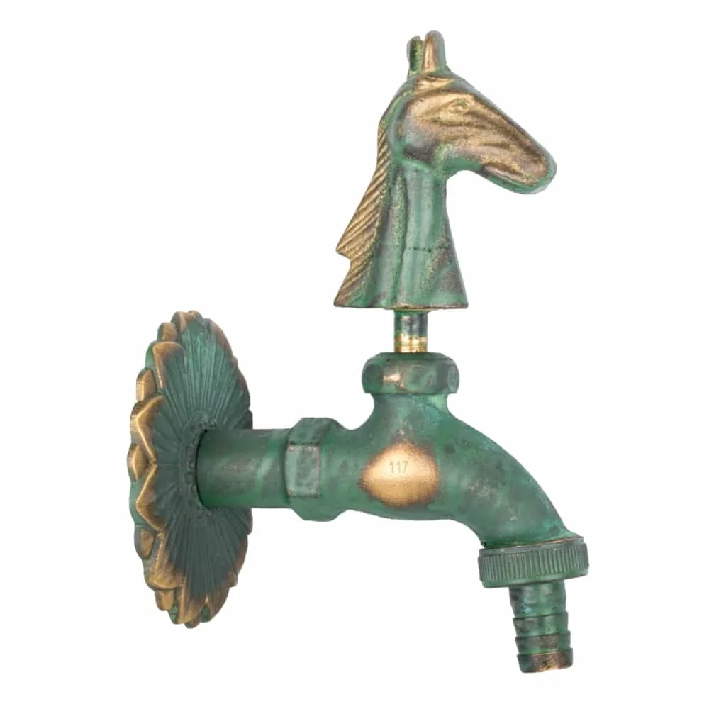 "Nostalgic Horse Head Garden Faucet - Patinated Brass 1/2" image"