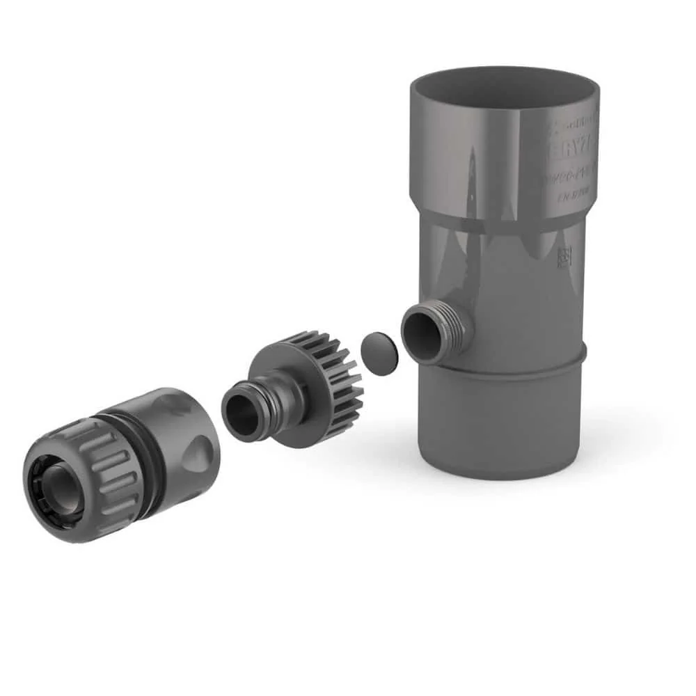 "90mm Rainwater Collector, Graphite Downspout Diverter Kit image"