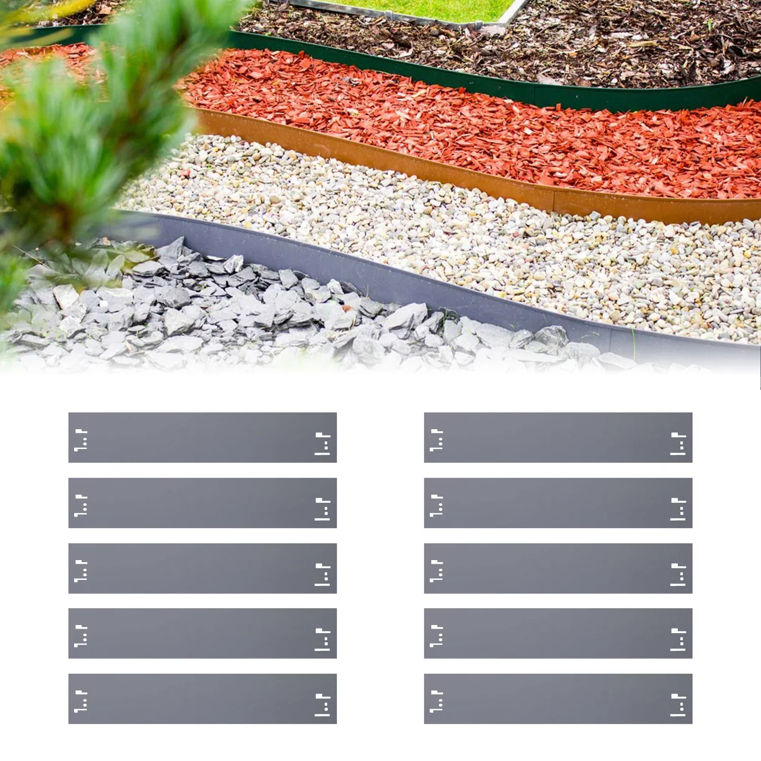 "10 Pack Lawn Edging Metal 13.5 cm high, 12 m long | Garden edging, color: grey image"