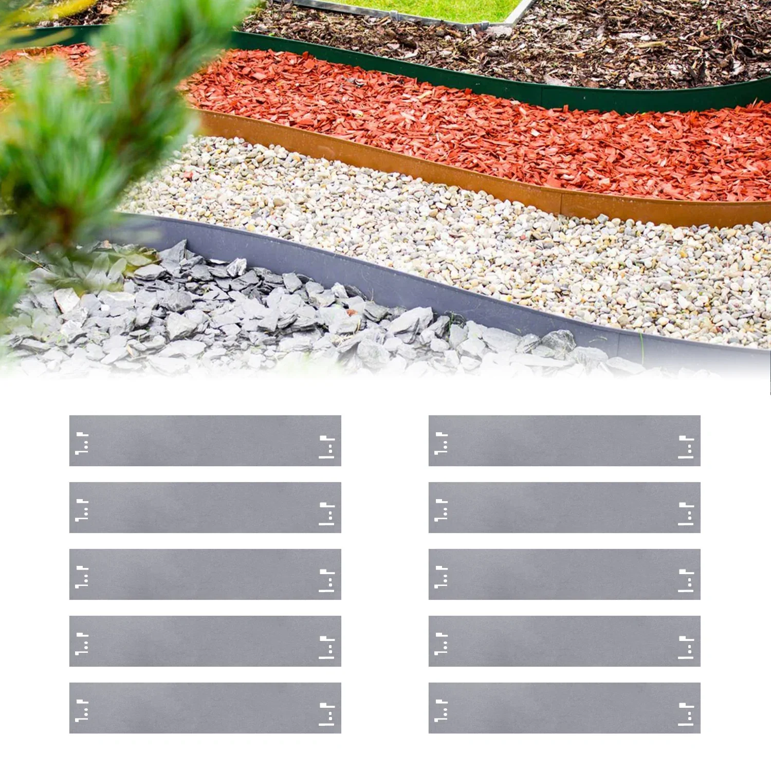 "10 Pack metal lawn edgings 18.5 cm high, 12 m long | Garden edging, color: unpainted image"