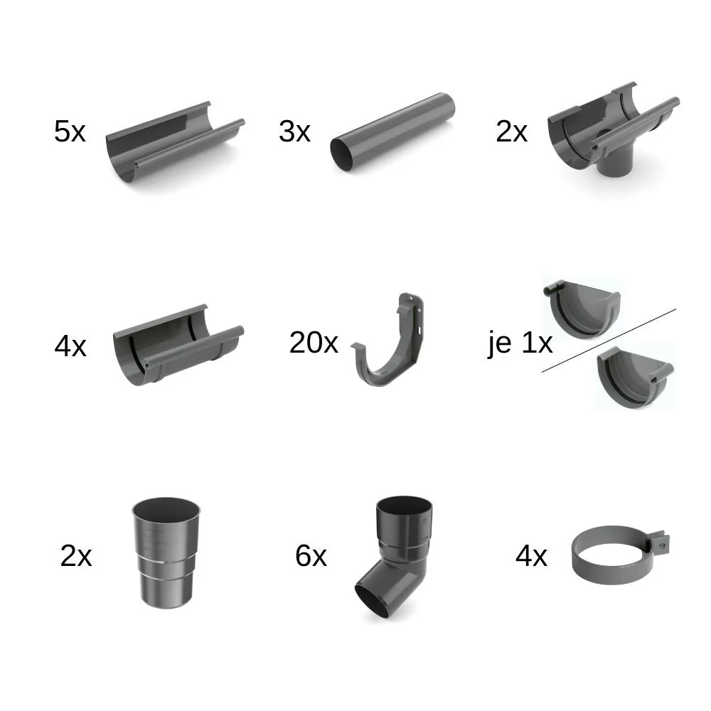 "10m Graphite Rain Gutter System 75 Complete Set image"