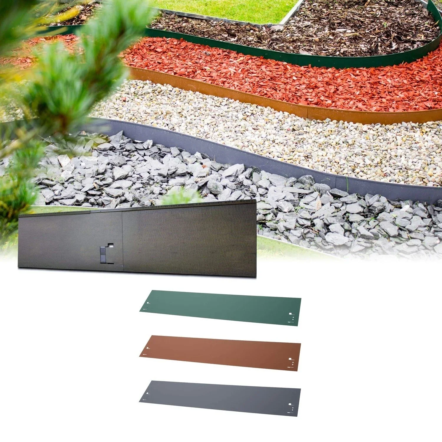 "Metal Lawn Edging, Height 13.5-18.5 cm, Length 120 cm, Grey, 5 Pieces image"