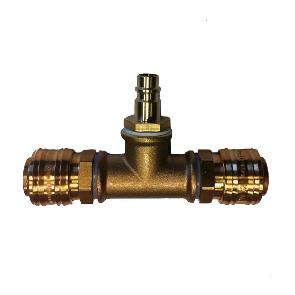 "Compressed Air Brass T Piece Set 2 Couplings 1 Plug image"