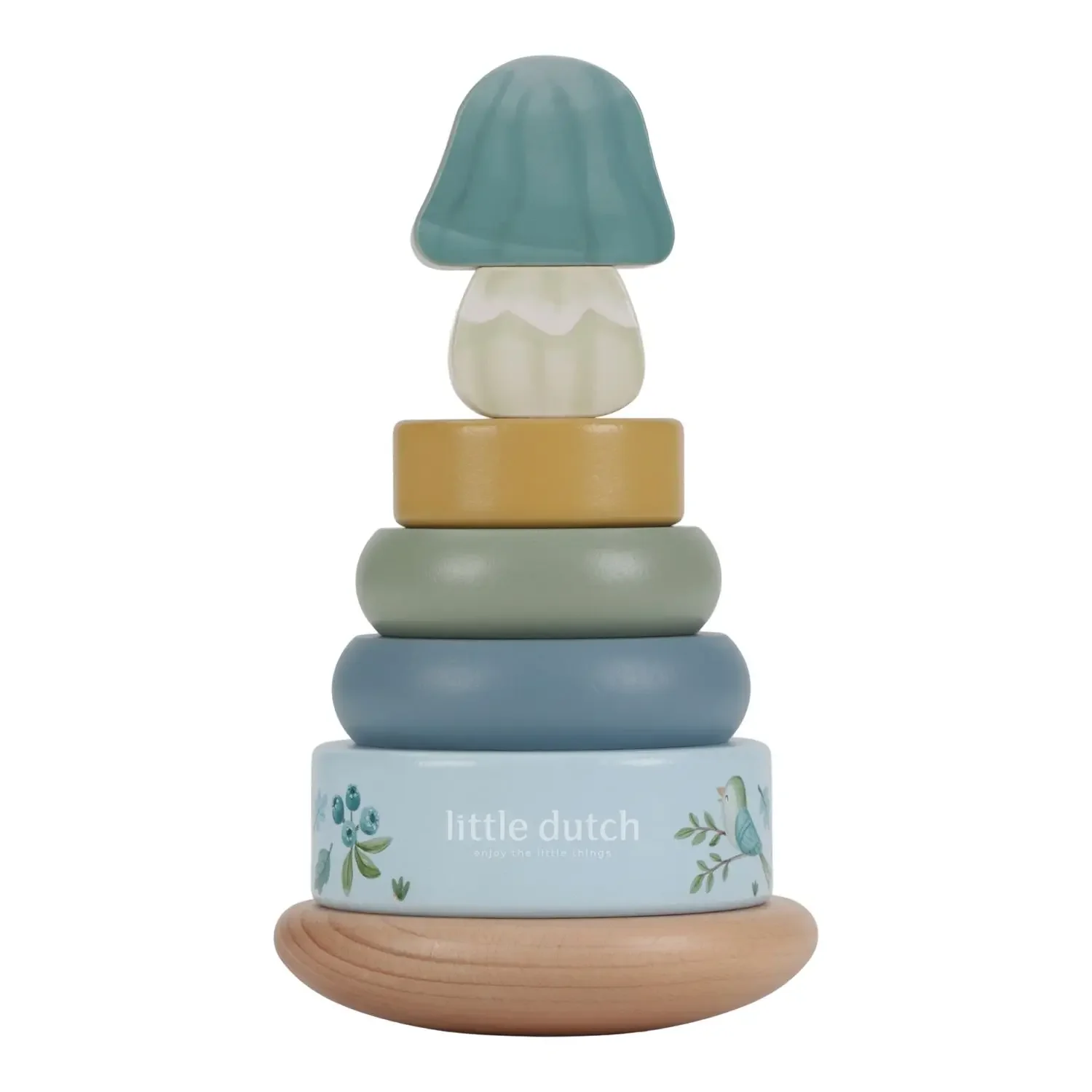 Little Dutch Wooden stacking tower, stacking game with Forest Friends rings, 10x10x18.5 cm