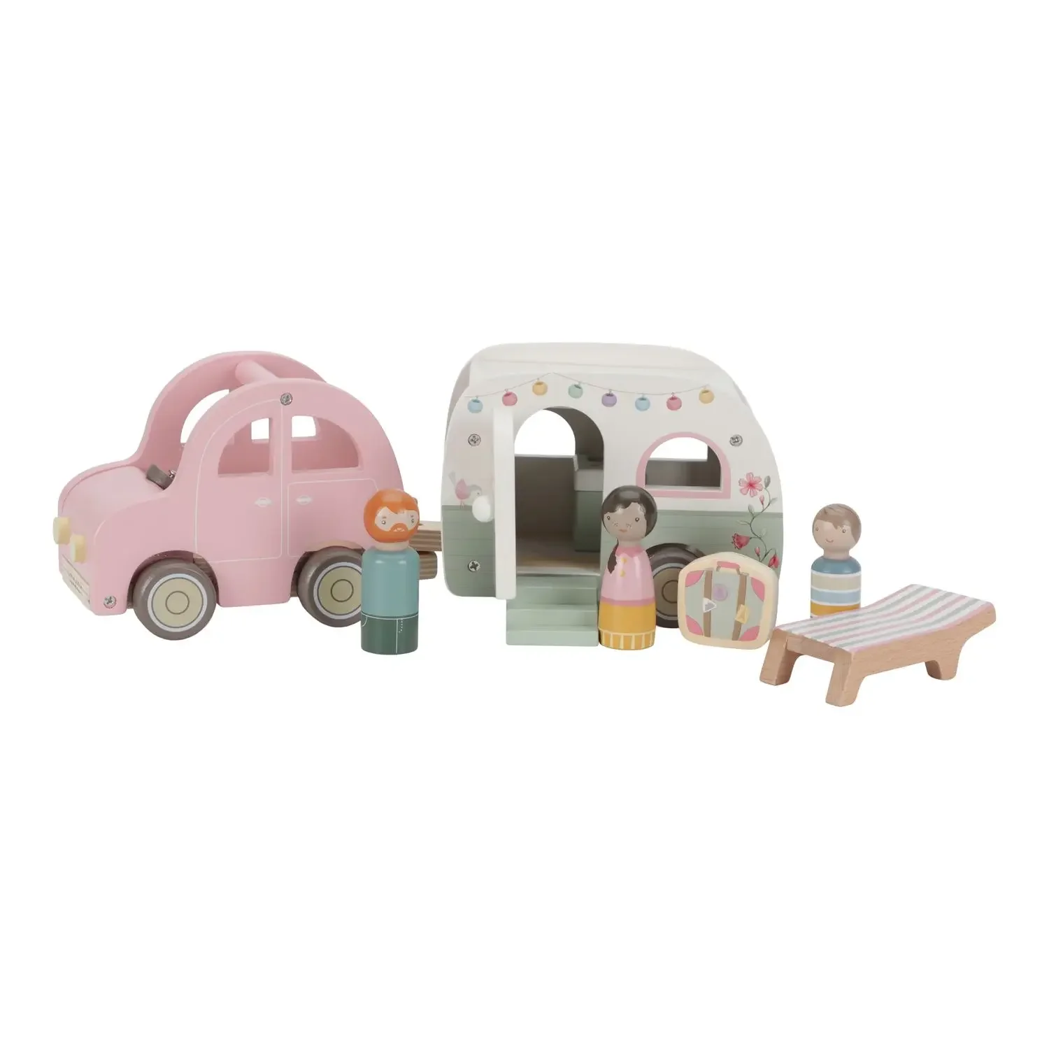 "Little Dutch Wooden Toy Car with Caravan, Multicolored image"