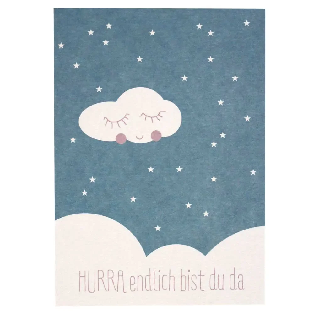 Ava & Yves Postcard Birth Wolke Blue