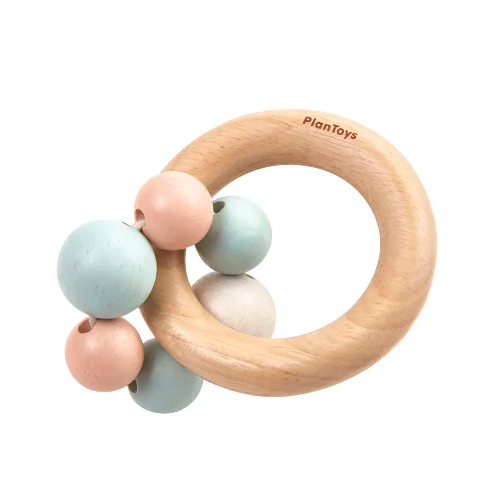 "Plan Toys Baby Rassel with Pearl Ring Wood Pastel image"