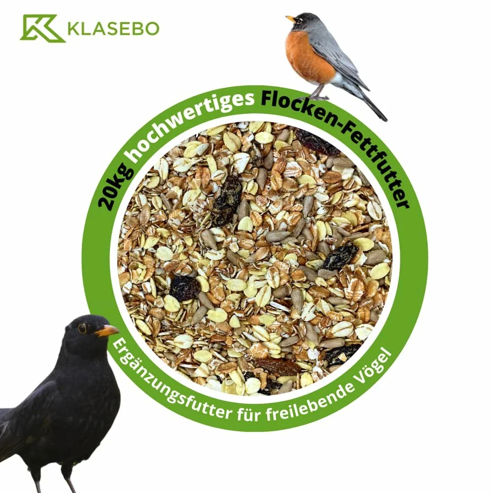 "Wild bird food 20kg, premium flake and fat feed with shelled sunflower seeds and raisins image"