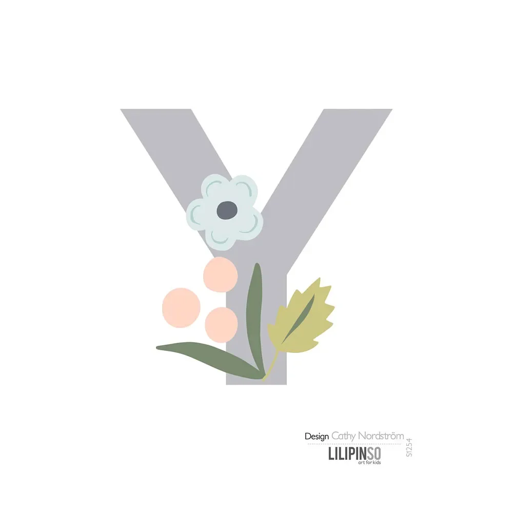 "Lilipinso sticker letter with flowers gray pink pastel y image"