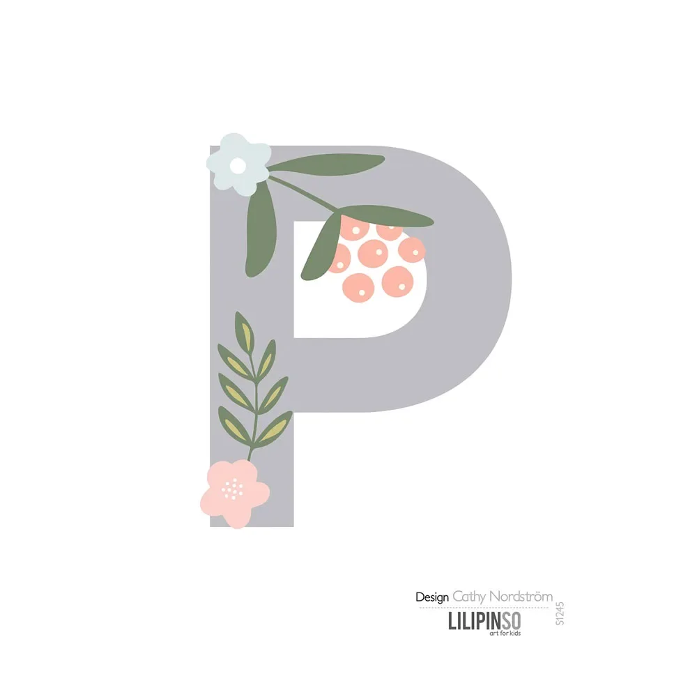 Lilipinso sticker letter with flowers gray pink pastel p