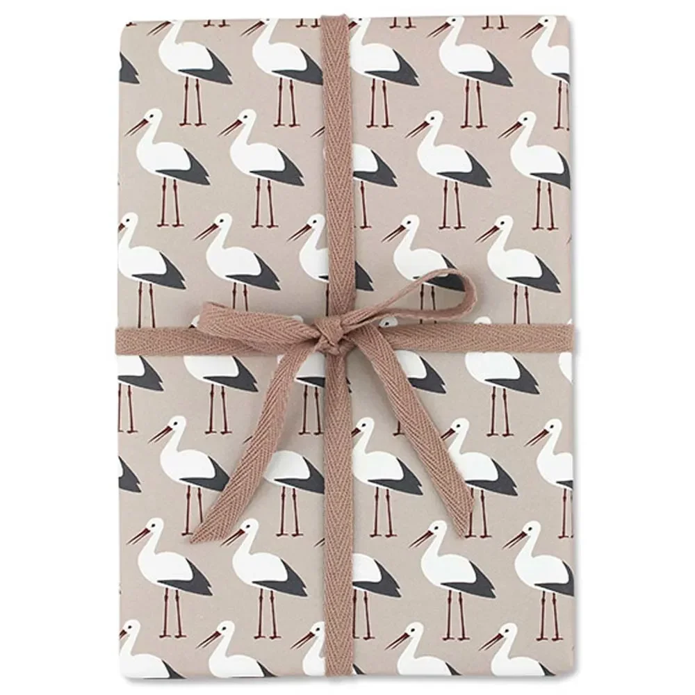 "Ava & Yves wrapping paper storks pink image"
