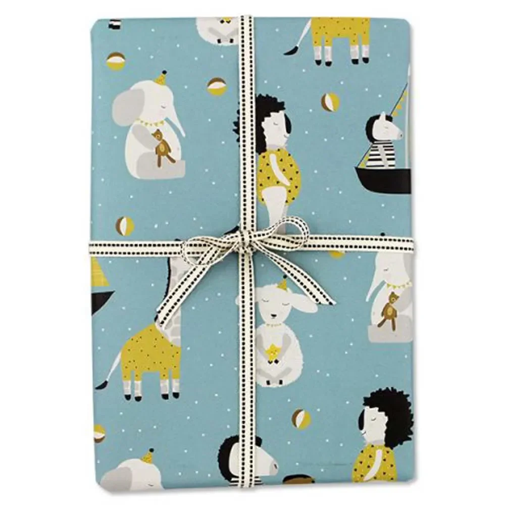 "Ava & yves wrapping paper animals blue image"