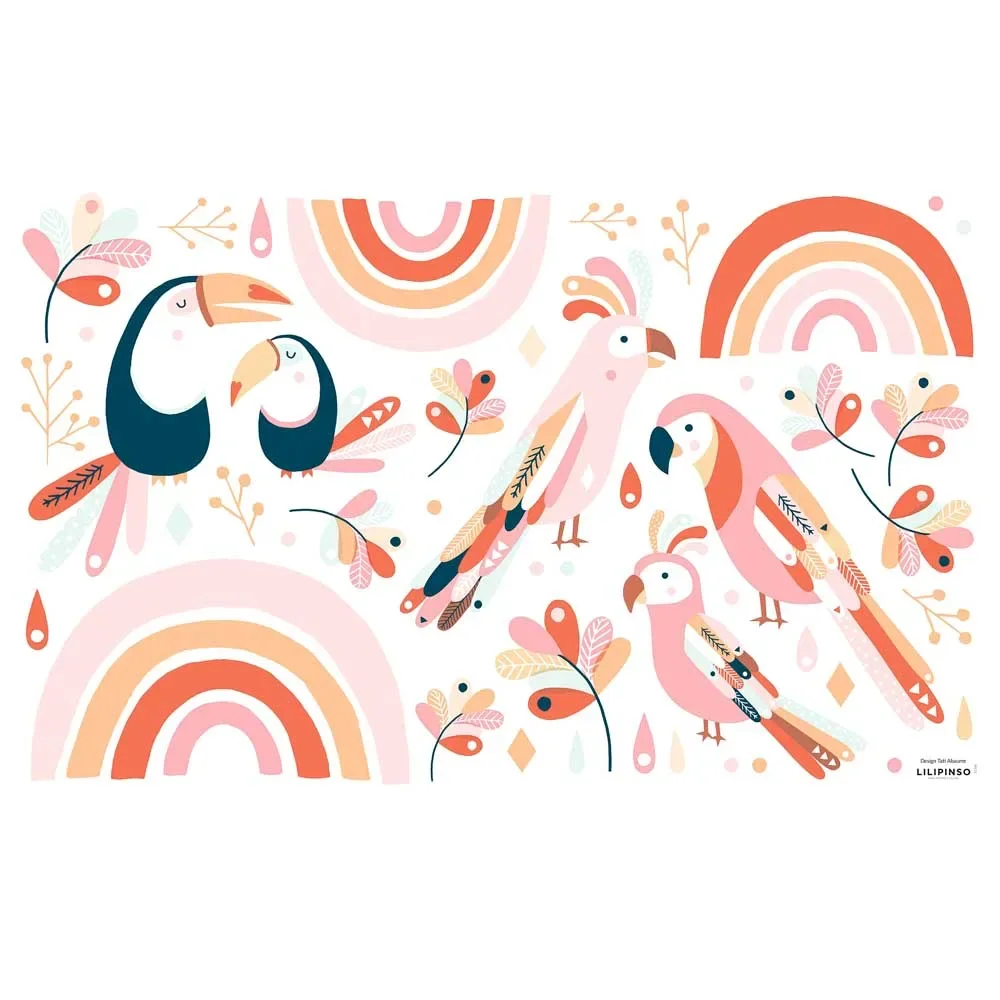 "Lilipinso Wall sticker m birds with rainbow pink pastel image"