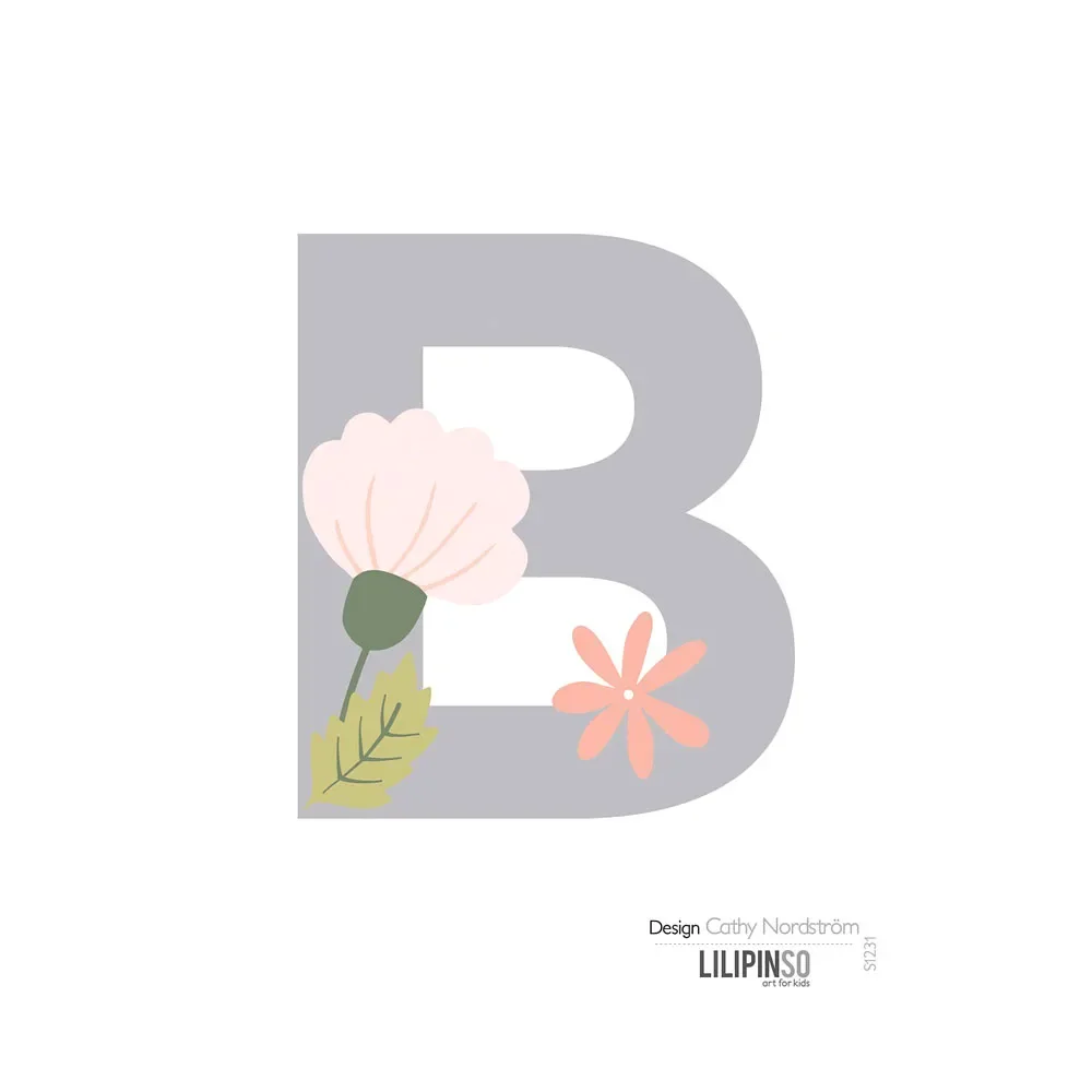 "Lilipinso sticker letter with flowers gray pink pastel b image"