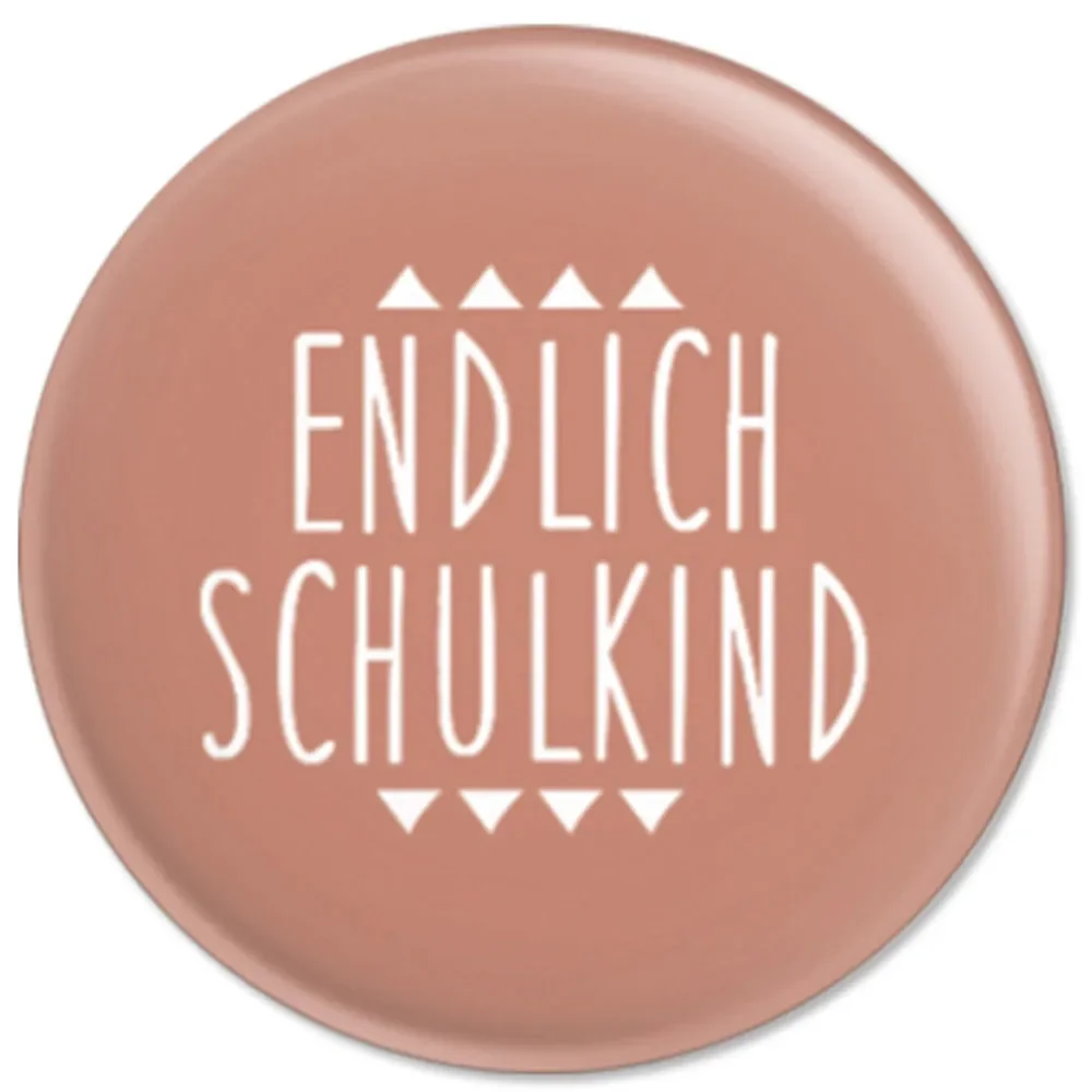 "Ava & Yves Kinder button / badge finally school child pink image"