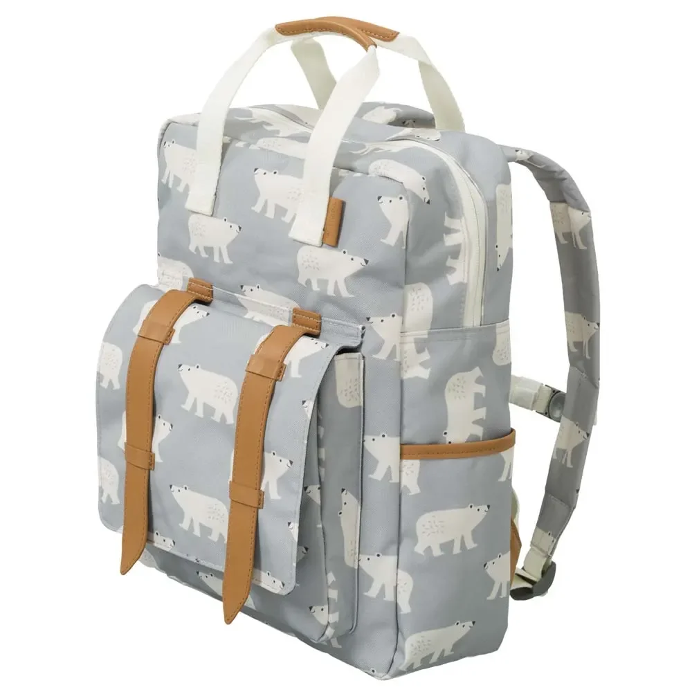 "Fresk children's backpack large polar bear blue gray image"