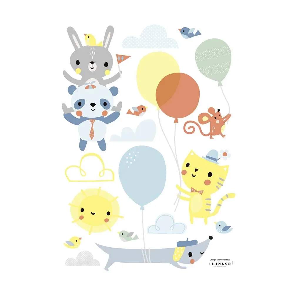 "Lilipinso Wall Sticker A3 Happy animals with balloons multi -colored image"
