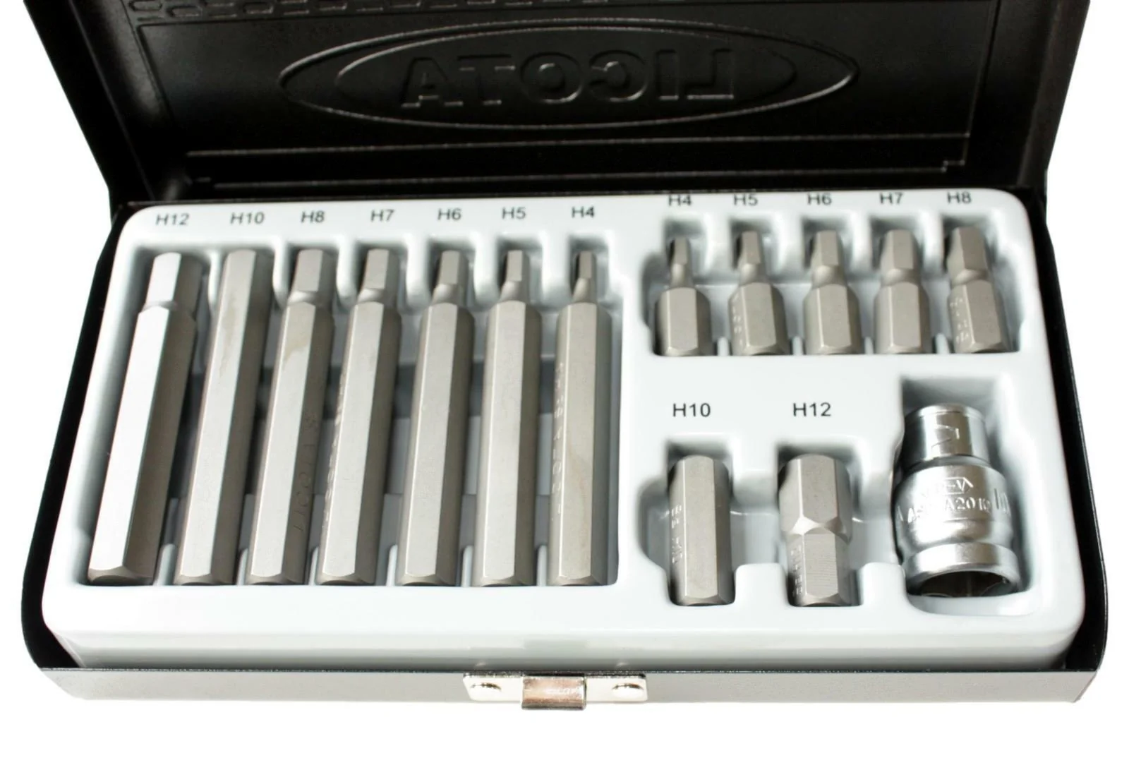 Hex Bit Socket Set, S2 Steel, 3/8 Inch Drive, H4-H12, with Holder