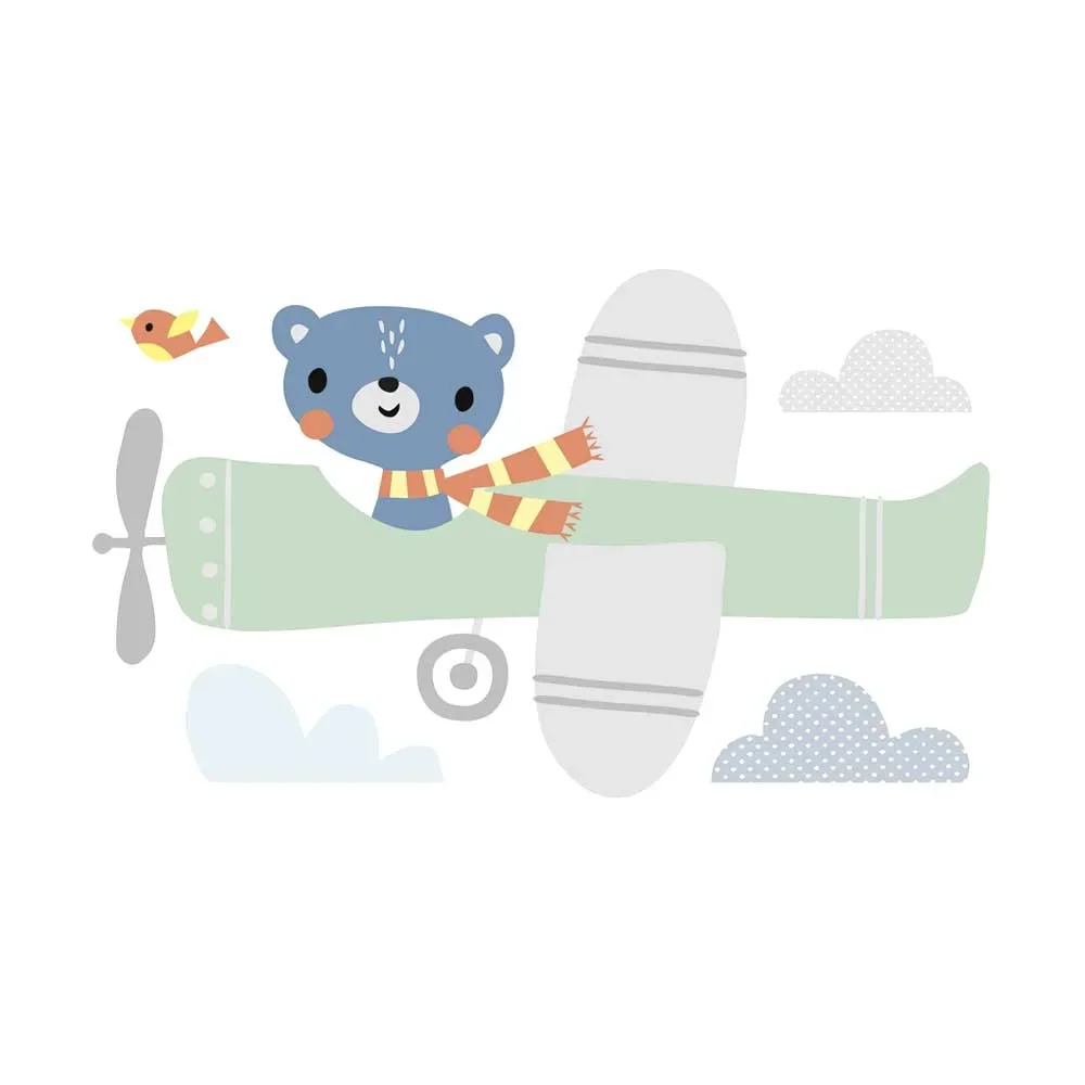 "Lilipinso Wall Sticker XL Bär in the aircraft gray green image"