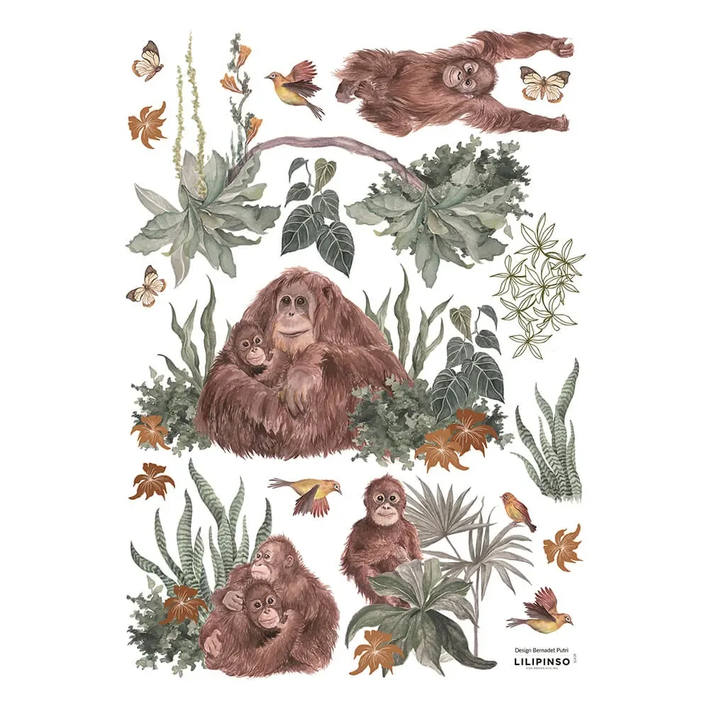 Lilipinso Wall Sticker A3 Rainforest Orang-Utans Brown
