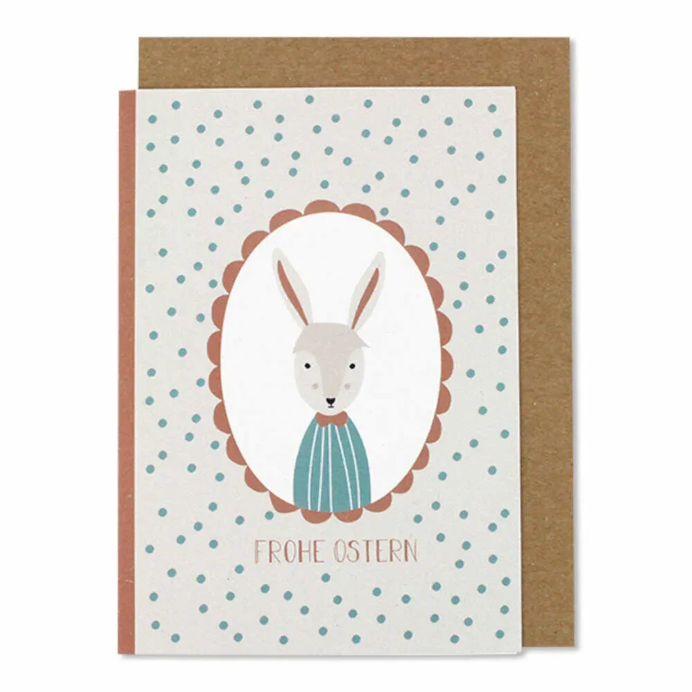 "Ava & Yves folding card rabbit and points "Happy Easter" image"