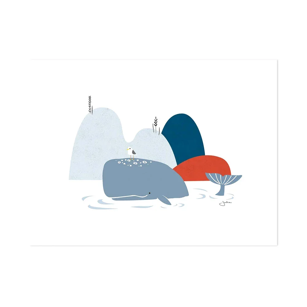"Lilipinso poster whale with seague gray red image"