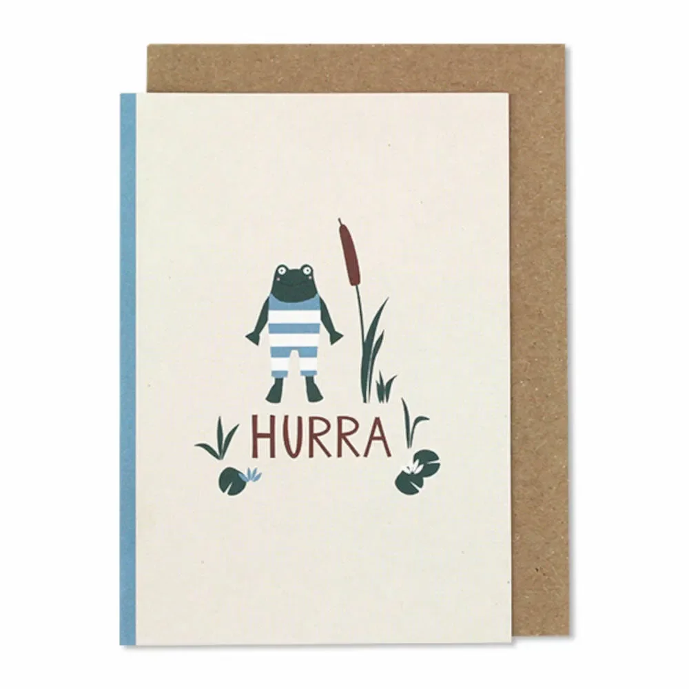 "Ava & yves folding card birth frog "hurray young" image"