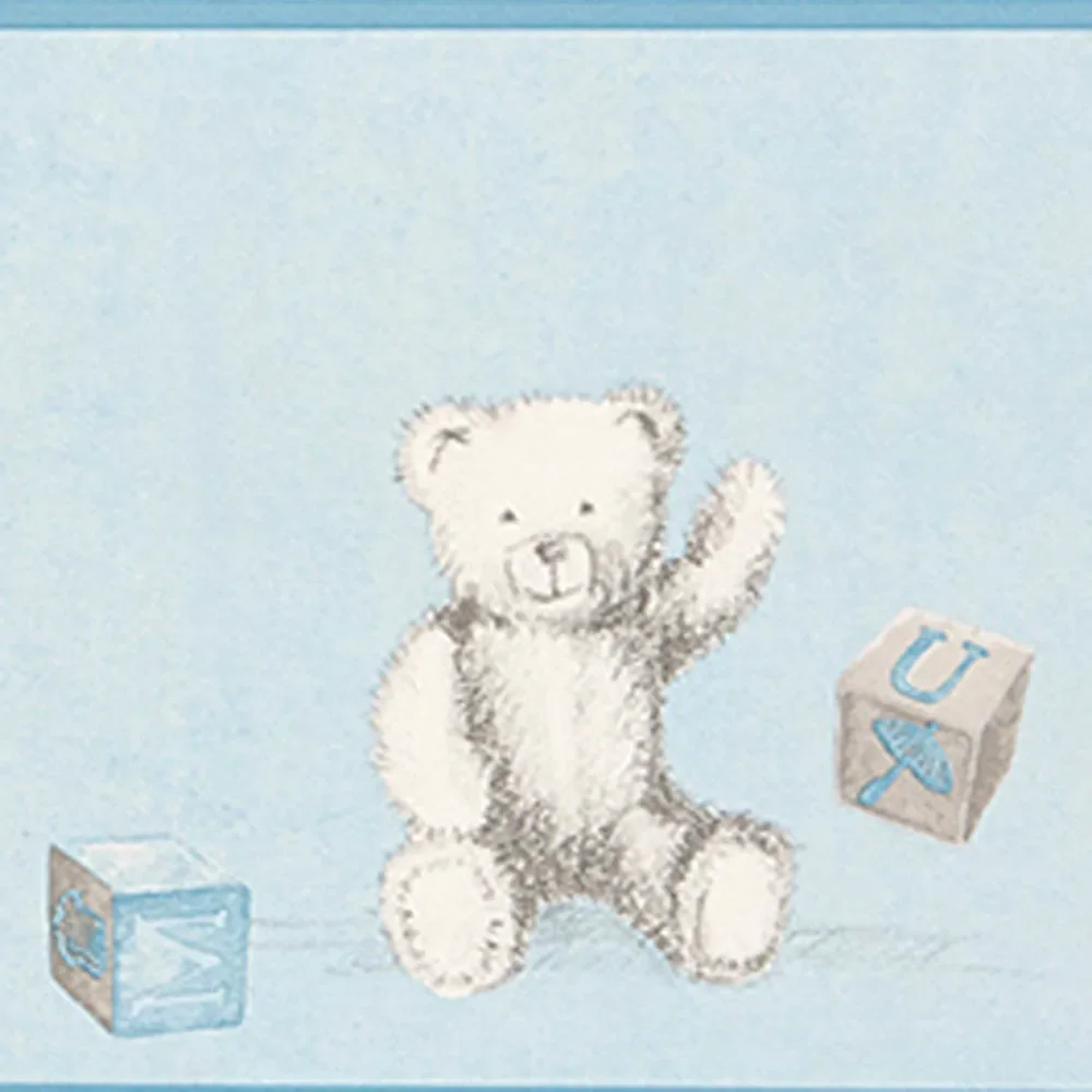 Bordüre Teddybär grau blau