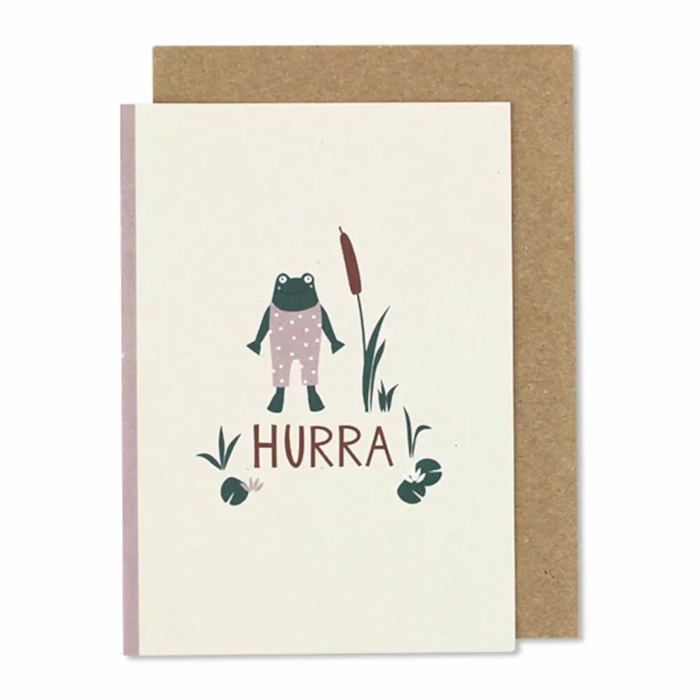 "Ava & yves folding card birth frog "hurray girl" image"