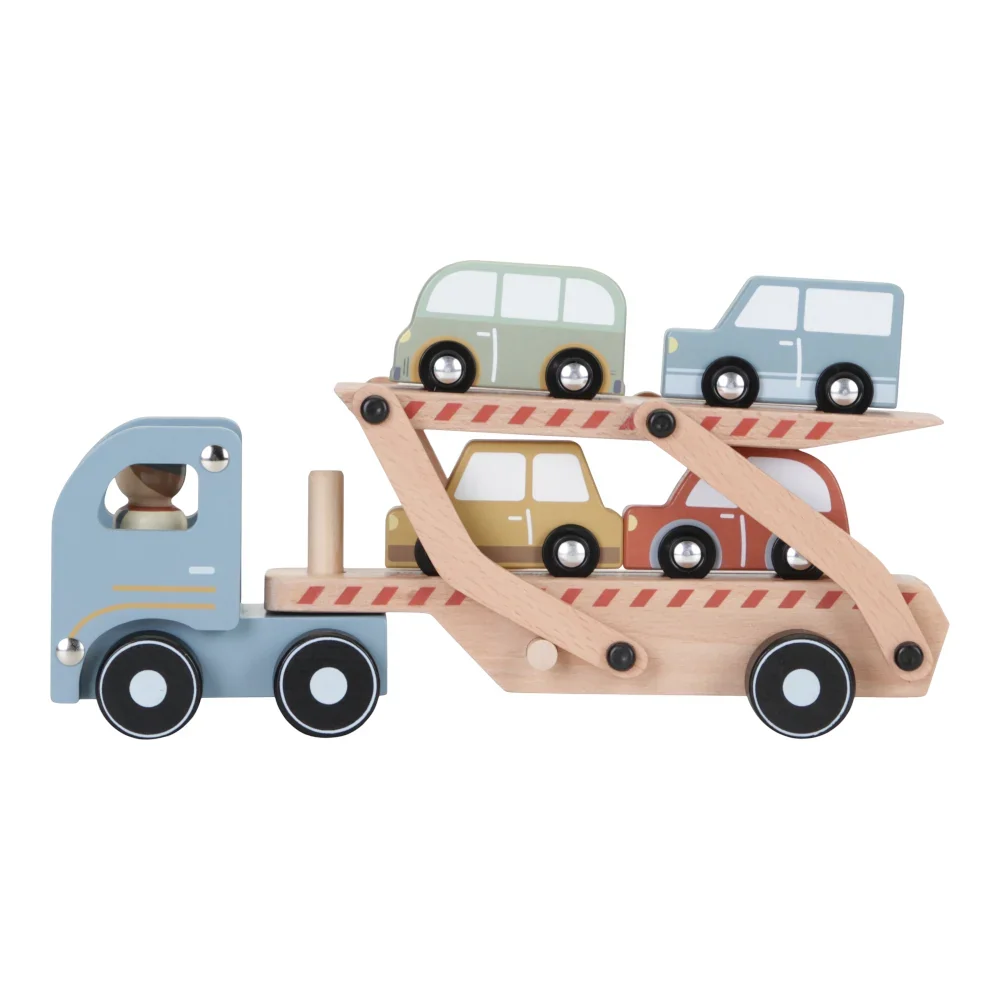 "Little dutch wood car transporter blue image"