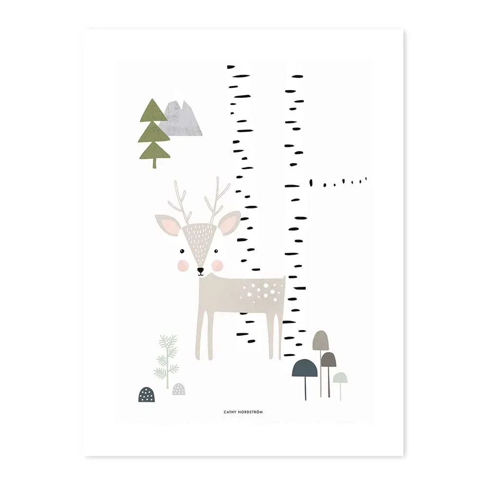 "Lilipinso poster little deer in the birch grove gray image"