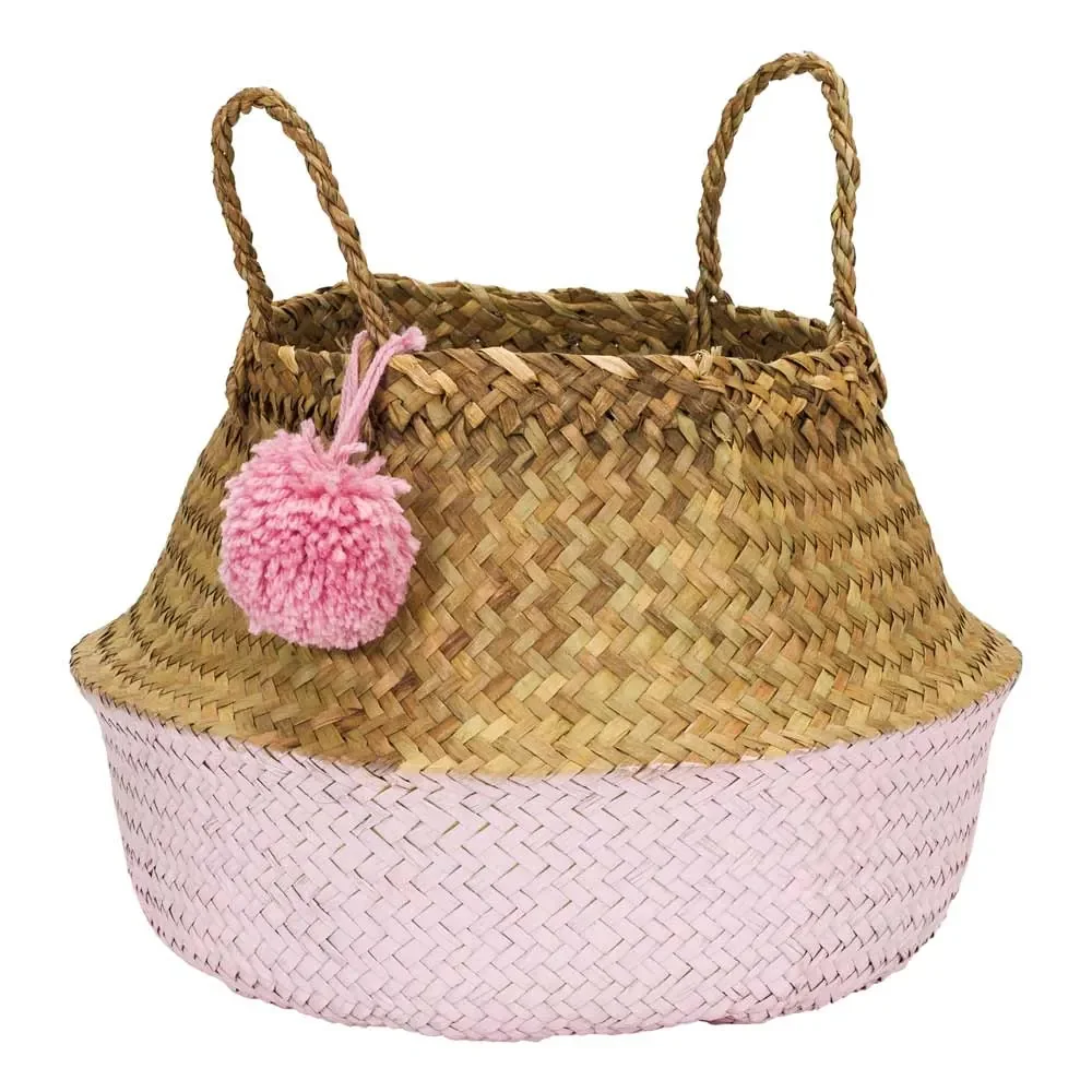 "KIDSDEPOT storage basket round sea grass small pink image"