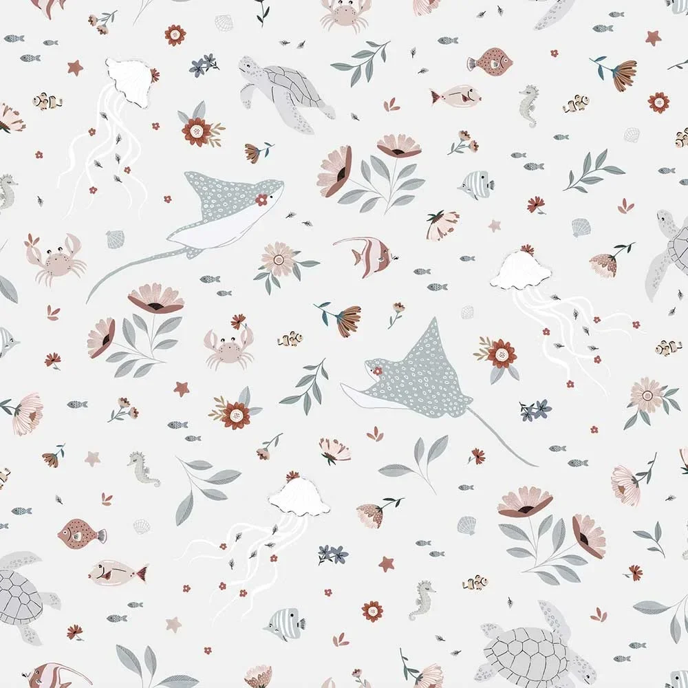 "Lilipinso fleece wallpaper floral underwater world gray pink image"