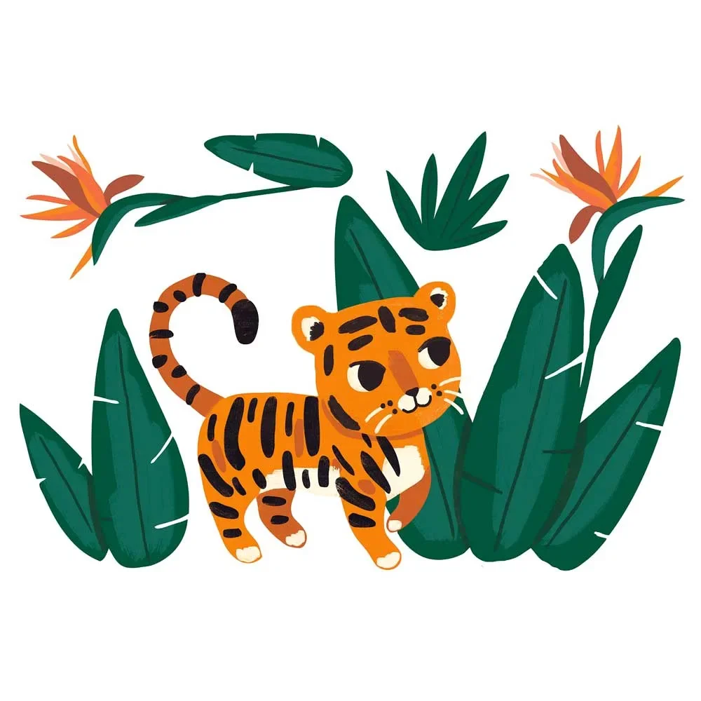 "Lilipinso Wall Sticker A3 tiger with plants green orange image"