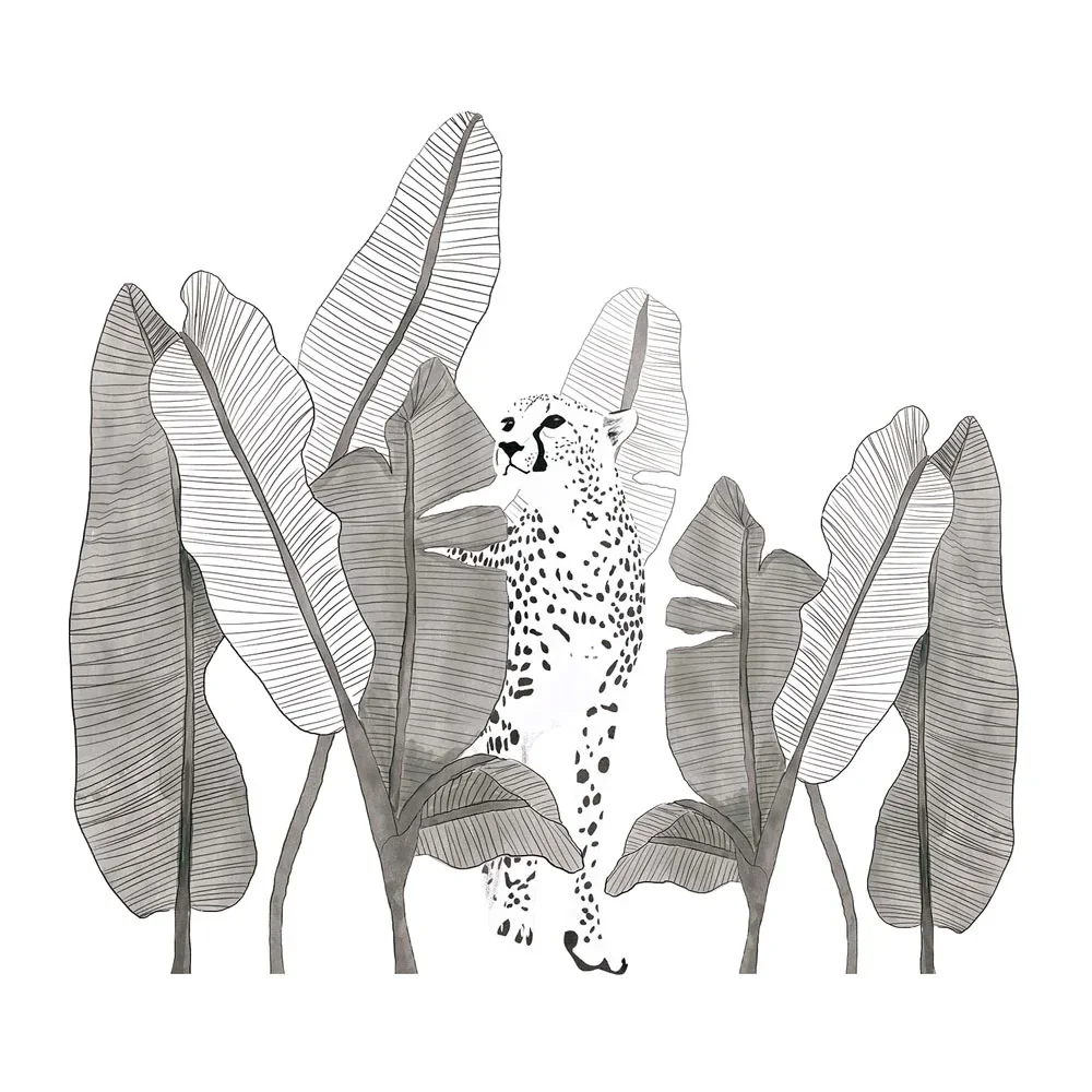 "Lilipinso Wall Sticker XL Leopard with leaves gray image"