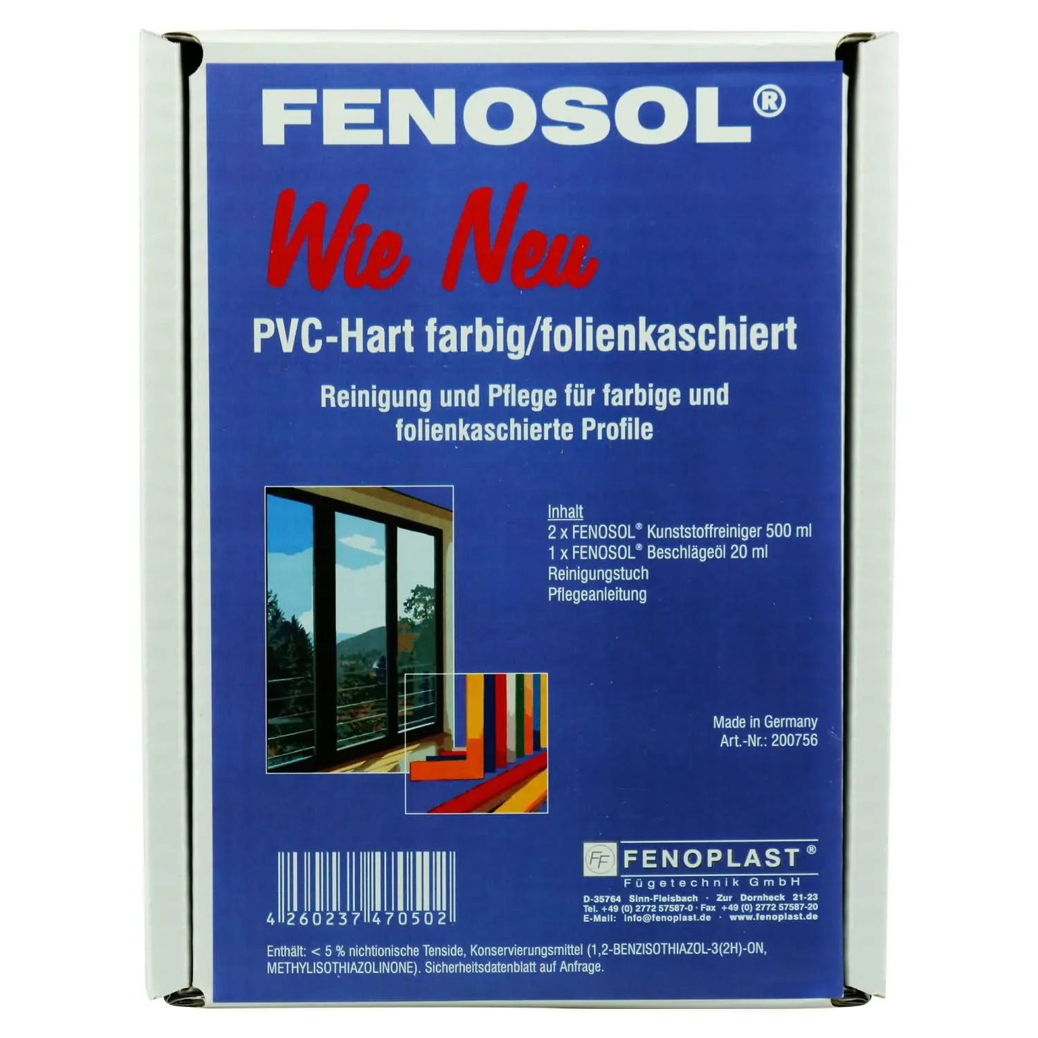 "PVC window cleaner, window care kit, PVC window restoration, colored window cleaner, rigid PVC cleaner, foil laminated image"