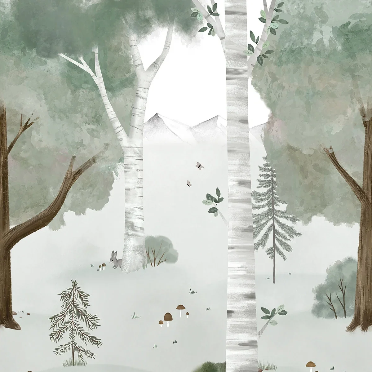 "Lilipinso wallpaper, children's room wall design, panorama, birch forest image"
