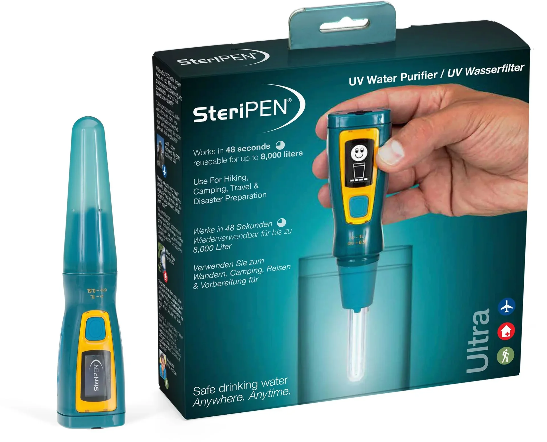 "UV water purifier, water sterilizer, portable water purifier, water purification, water sanitizer, UV purifier, water treatment image"