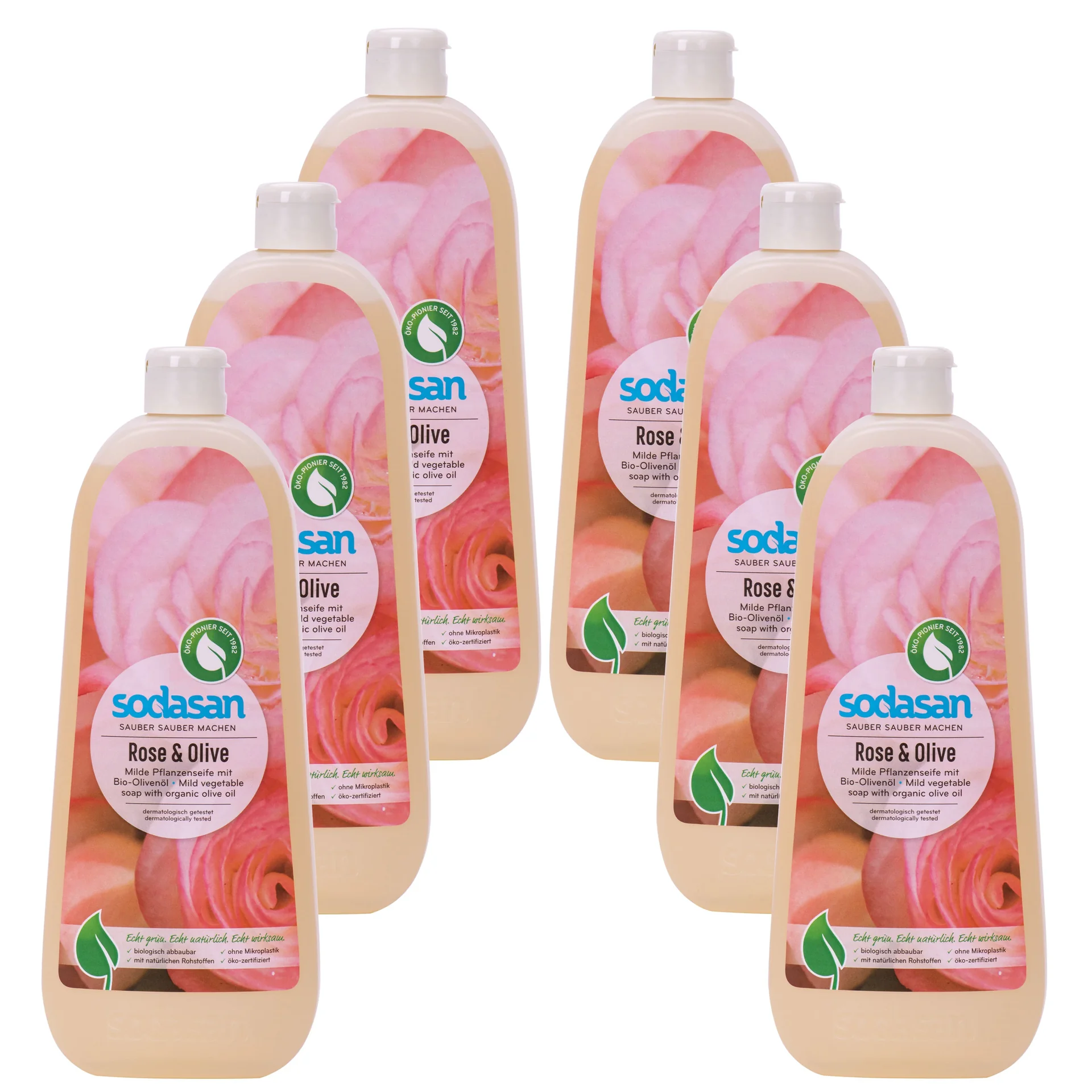 "Liquid Hand Soap, Natural Liquid Soap, Rose Olive, 6 x 1 Liter Plant Based Liquid Soap image"