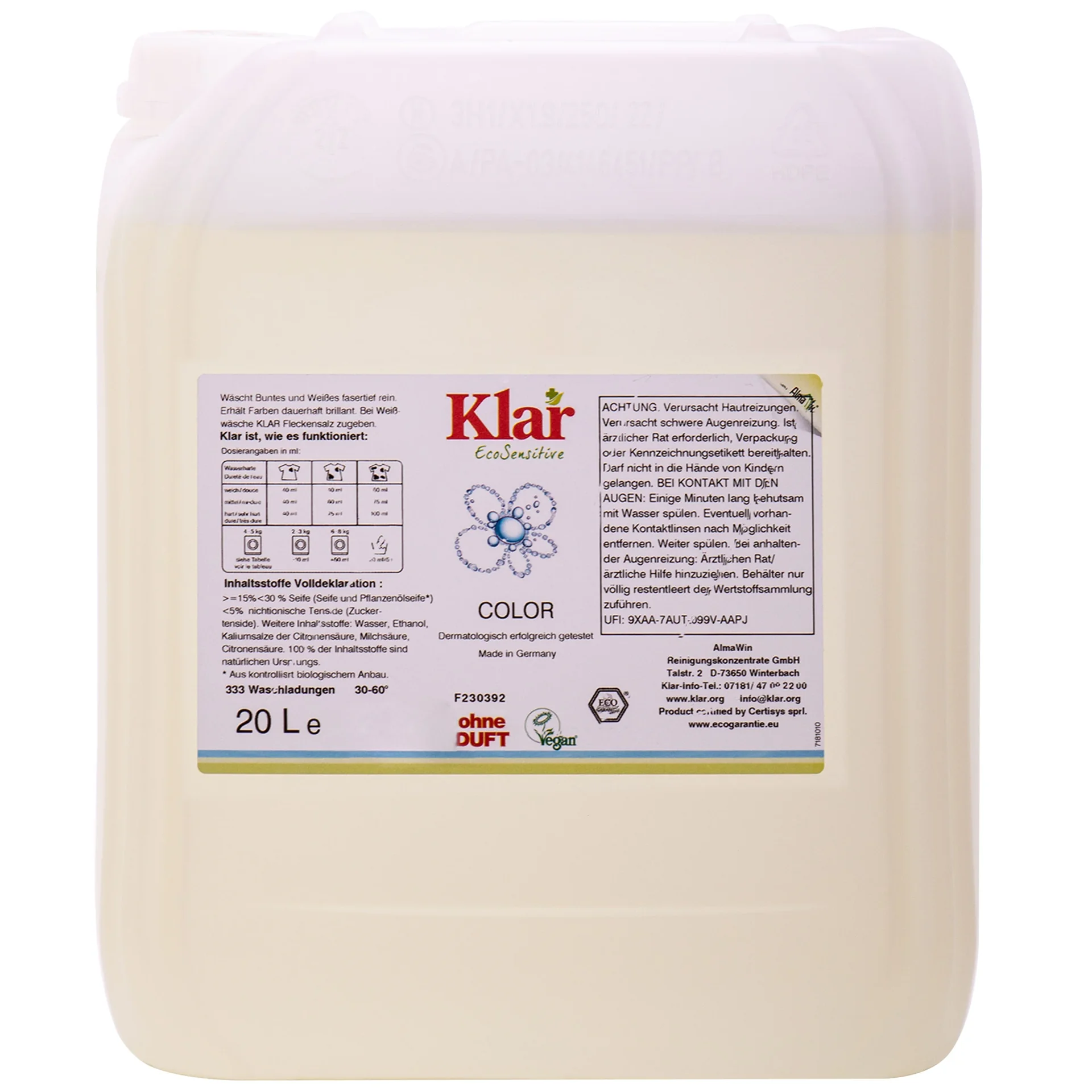 "Color Liquid Laundry Detergent 20 Liter, fragrance free laundry detergent, color safe laundry detergent image"