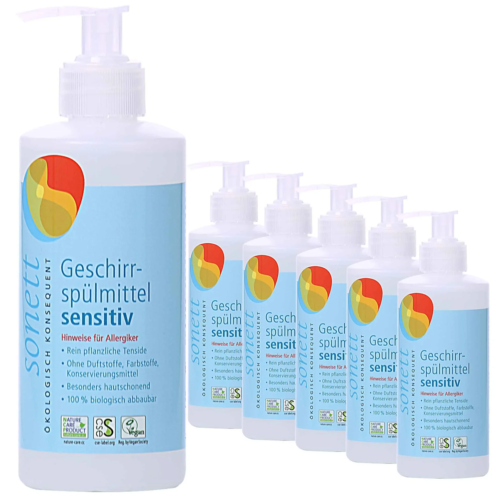 "Dish Soap, Sensitive, 6 x 300 ml, Fragrance Free, Gentle Hand Dish Soap, For Sensitive Skin image"