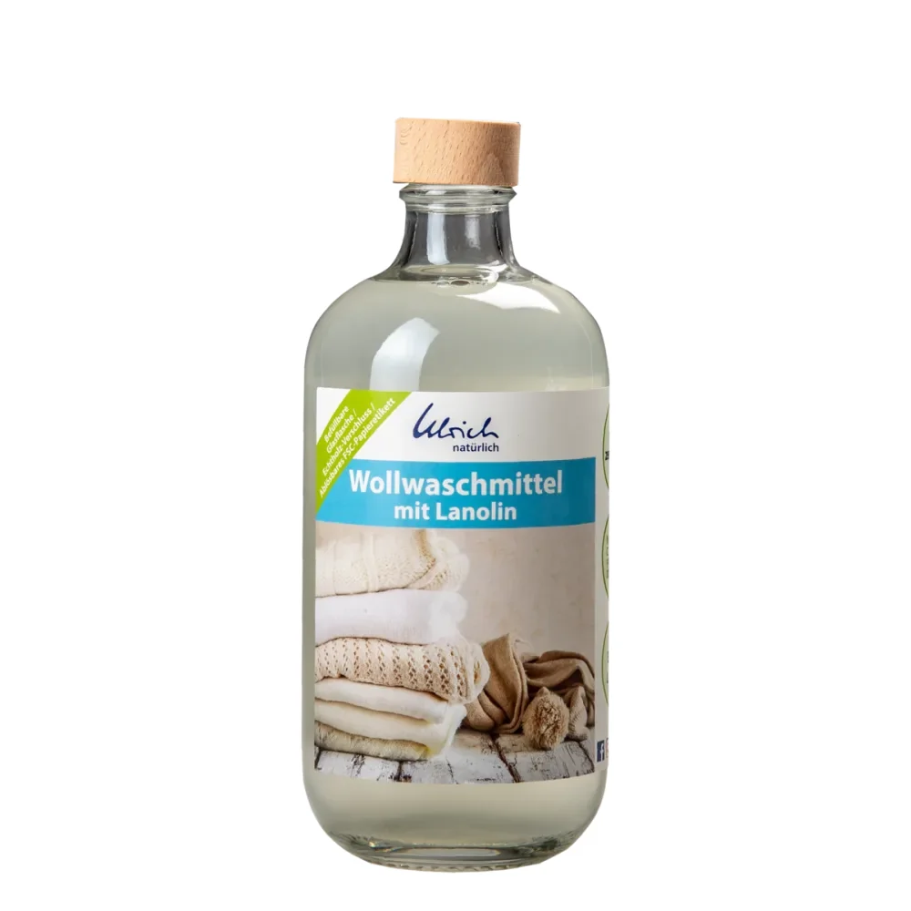 "Wool Detergent, Lanolin Wool Wash, 500 ml in der Glasflasche mit Echtholz-Verschluss, Gentle Wool Wash image"