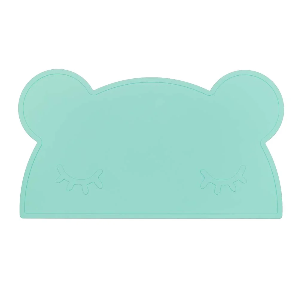 "We Might Be Tiny children's silicone placemat, bear, mint image"