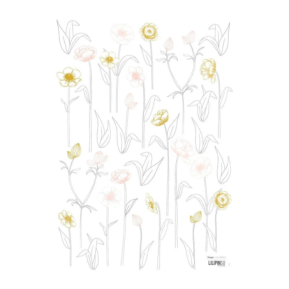 "Lilipinso Wall sticker A3 flowers with stem pink gray ocher image"