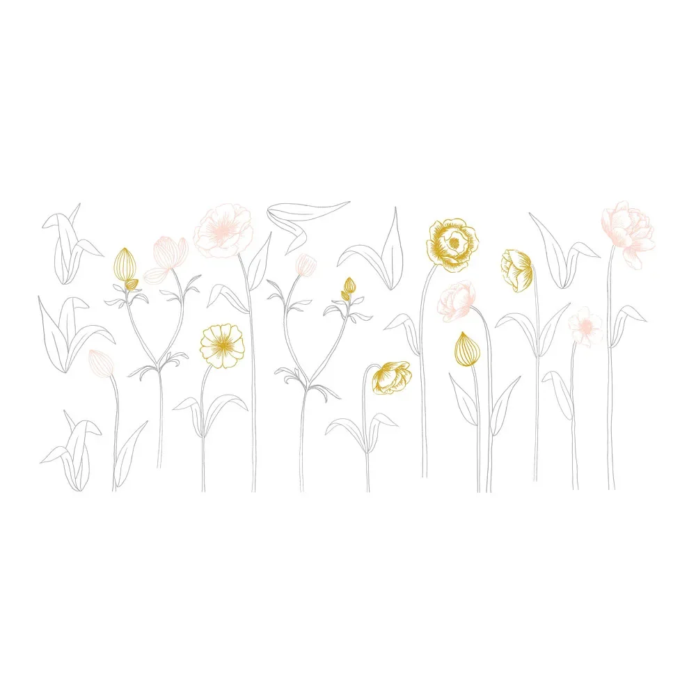 "Lilipinso XL Wall Sticker Flowers with Stem Pink Gray Ocher image"