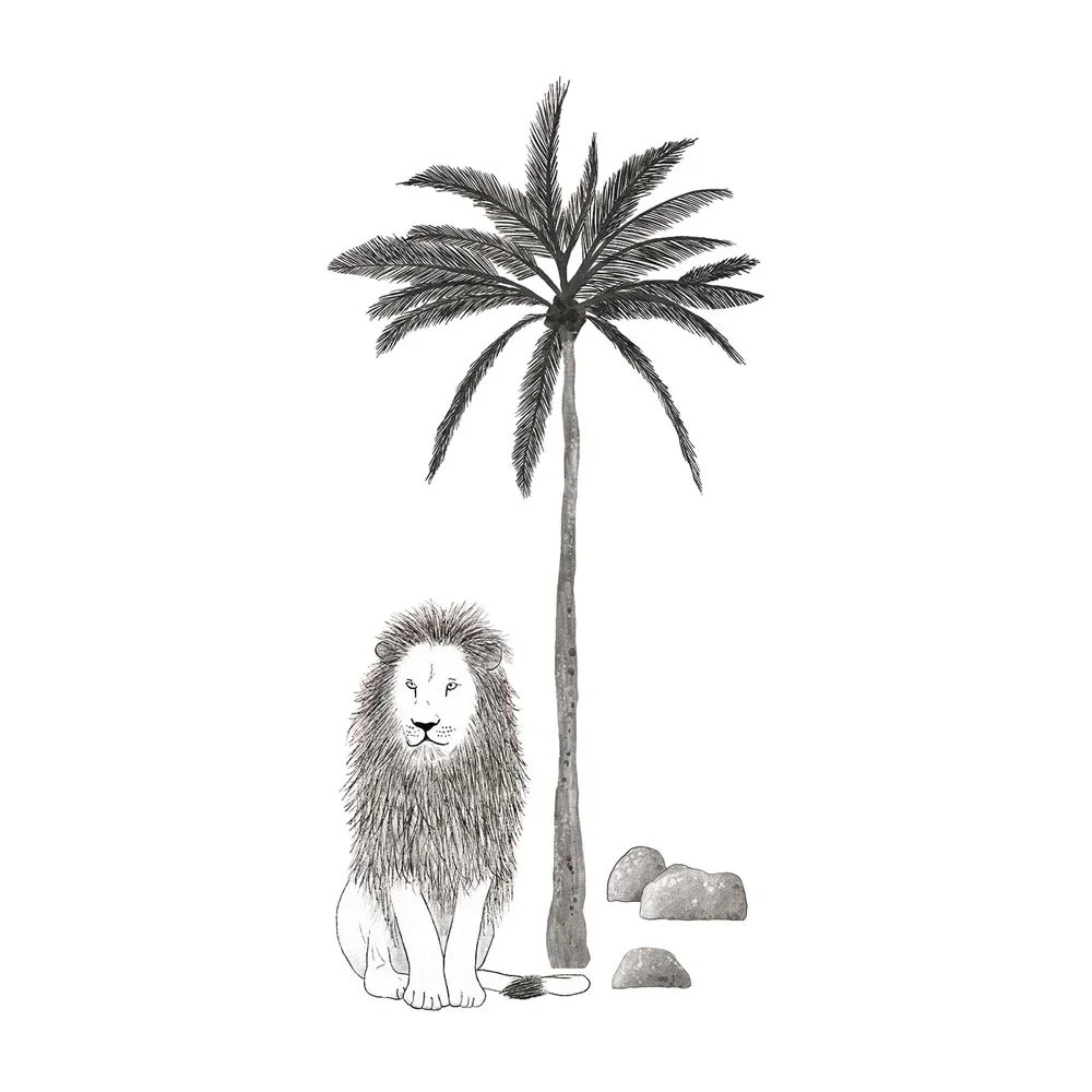 "Lilipinso Wall Sticker XL Lion with Palm Tree, Gray image"
