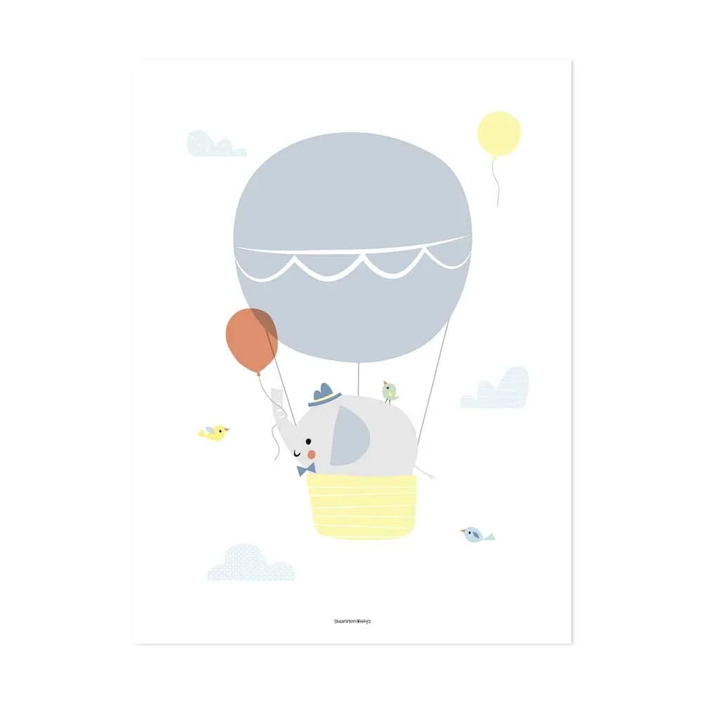 Lilipinso poster elephant in the balloon gray and yellow