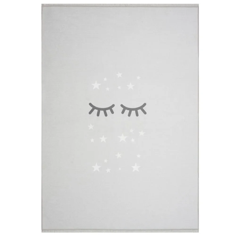 "Livone children's carpet washable sleeping eyes silver -gray, Carpet size: 140 x 190 cm image"
